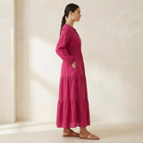 Pink Cotton Poplin Fit and Flare Maxi Tier Dress