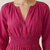 Pink Cotton Poplin Fit and Flare Maxi Tier Dress