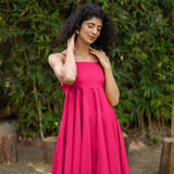 Pink Cotton Poplin Fit and Flare Midi Empire Dress