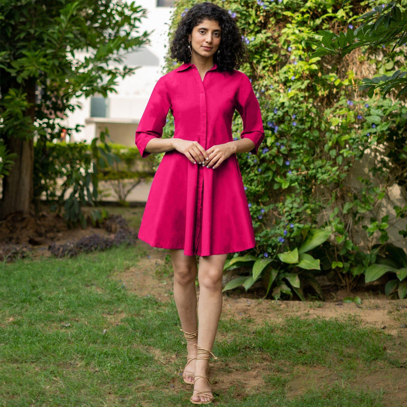 Pink Cotton Poplin Fit and Flare Short Button-Down Shirt Dress 62" / Tall (5'7" and above) Pink Cotton Poplin Fit and Flare Short Button-Down Shirt Dress 62" / Tall (5'7" and above)