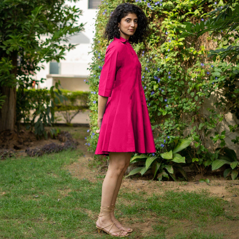 Pink Cotton Poplin Fit and Flare Short Button-Down Shirt Dress 66" / Custom Height (Free) Pink Cotton Poplin Fit and Flare Short Button-Down Shirt Dress 66" / Custom Height (Free)