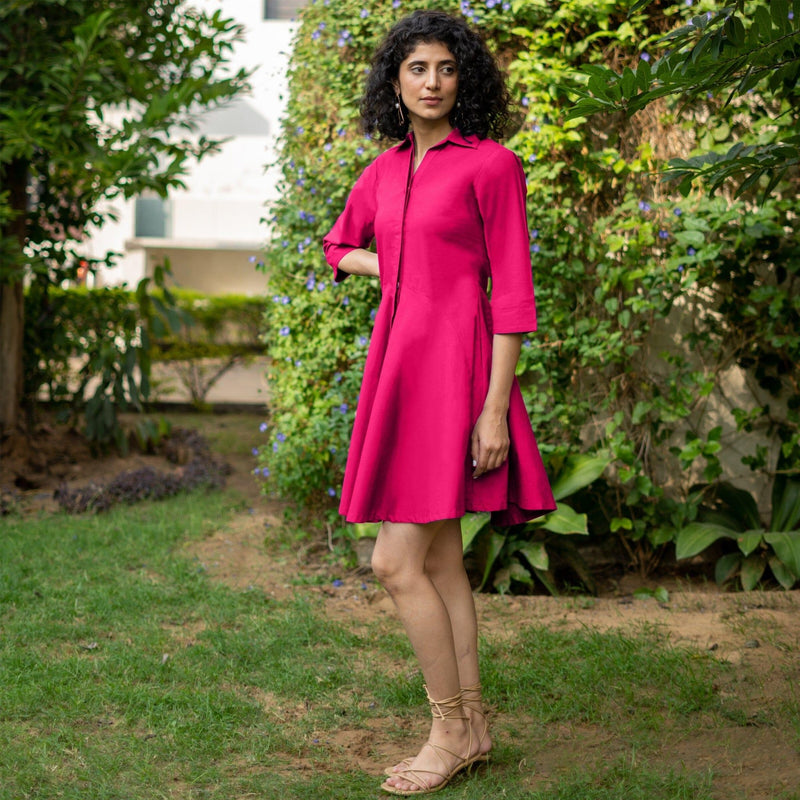 Pink Cotton Poplin Fit and Flare Short Button-Down Shirt Dress 62" / Tall (5'7" and above) Pink Cotton Poplin Fit and Flare Short Button-Down Shirt Dress 62" / Tall (5'7" and above)
