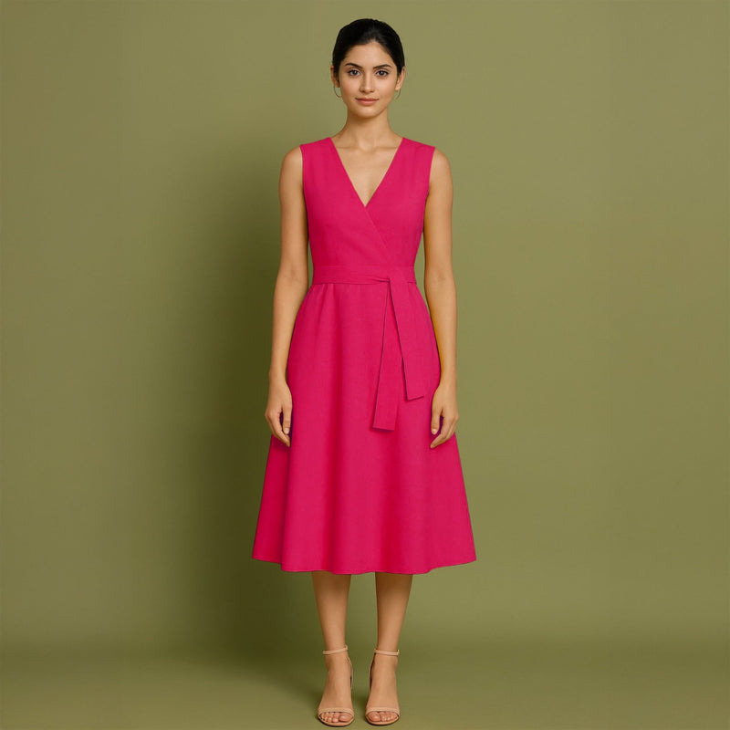 Buy Pink Cotton Poplin Fit and Flare Sleeveless Midi Dress Online at SeamsFriendly Buy Pink Cotton Poplin Fit and Flare Sleeveless Midi Dress Online at SeamsFriendly