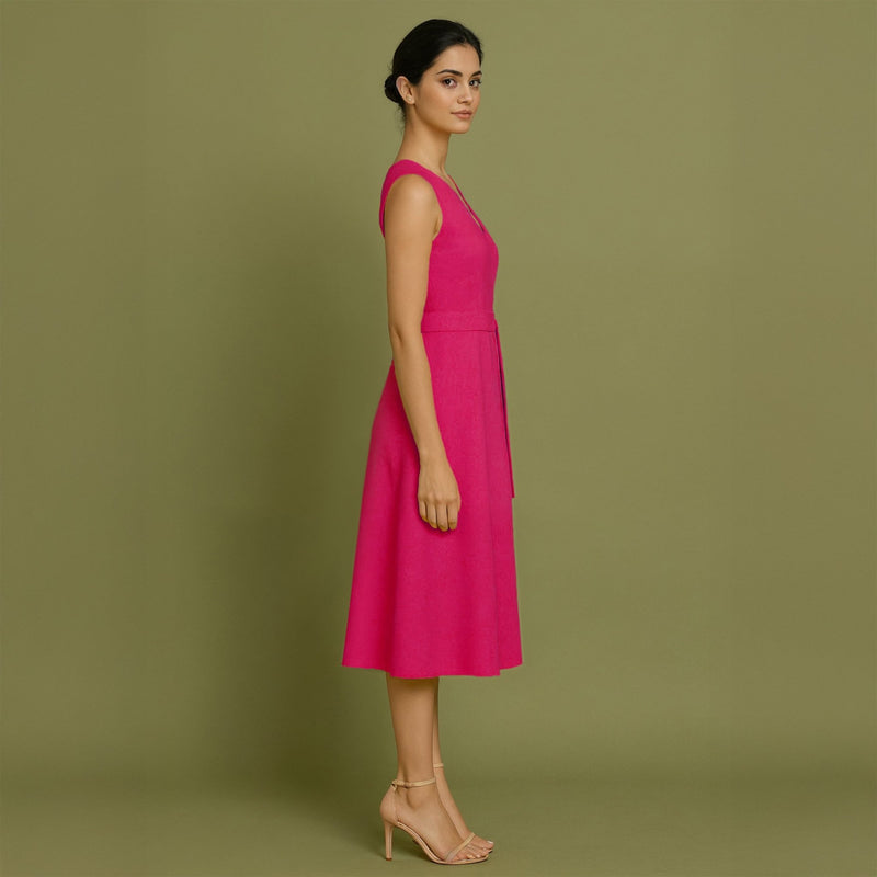 pink fit and flare midi dress Pink Warm Cotton Flannel Fit and Flare Midi Dress 48" / Regular (5'2"