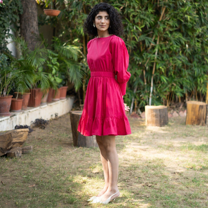 Pink Cotton Poplin Gathered Short Tier Dress 54" / Custom Height (Free) Pink Cotton Poplin Gathered Short Tier Dress 54" / Custom Height (Free)