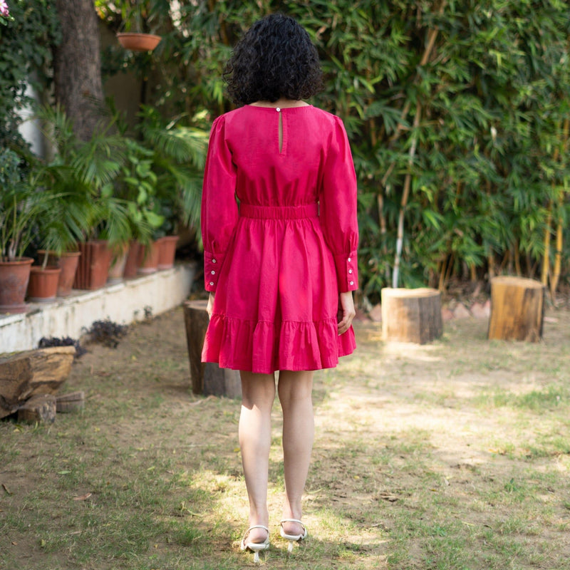Pink Cotton Poplin Gathered Short Tier Dress 34" / Tall (5'7" and above) Pink Cotton Poplin Gathered Short Tier Dress 34" / Tall (5'7" and above)