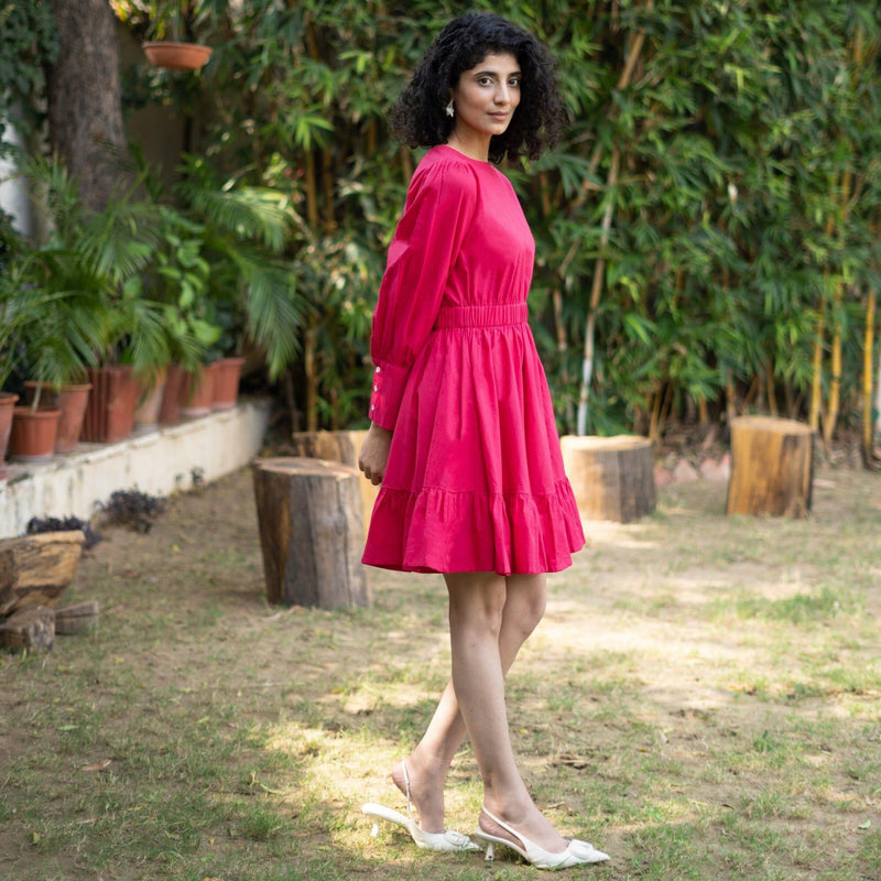 Pink Cotton Poplin Gathered Short Tier Dress 50