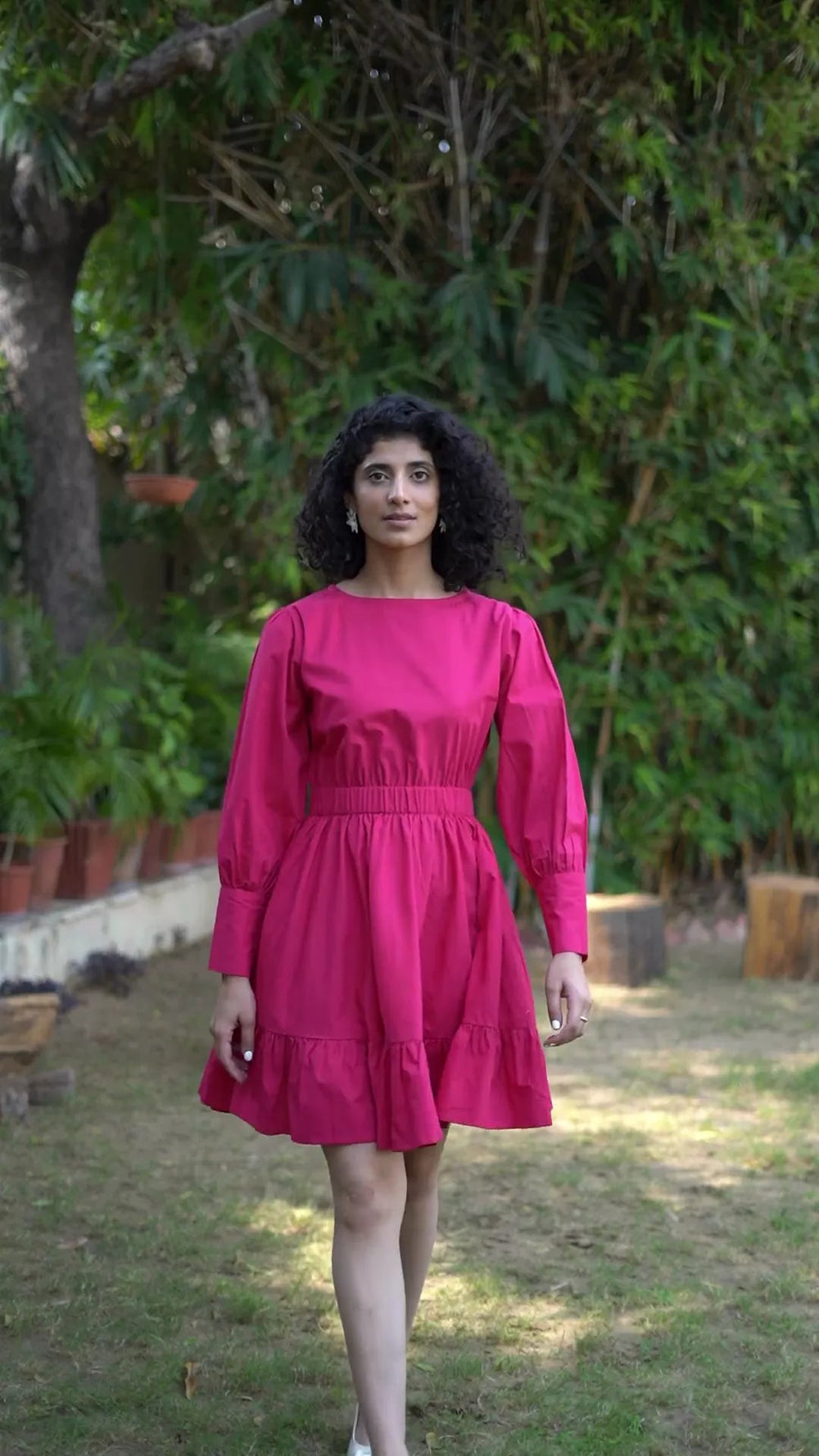 pink dress cotton Pink Cotton Poplin Gathered Short Tier Dress 50