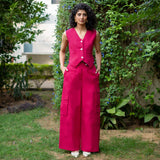 Pink Cotton Poplin High-Rise Elasticated Wide Legged Cargo Pant