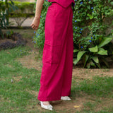 Pink Cotton Poplin High-Rise Elasticated Wide Legged Cargo Pant