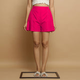 Pink Cotton Poplin Mid-Rise Shorts