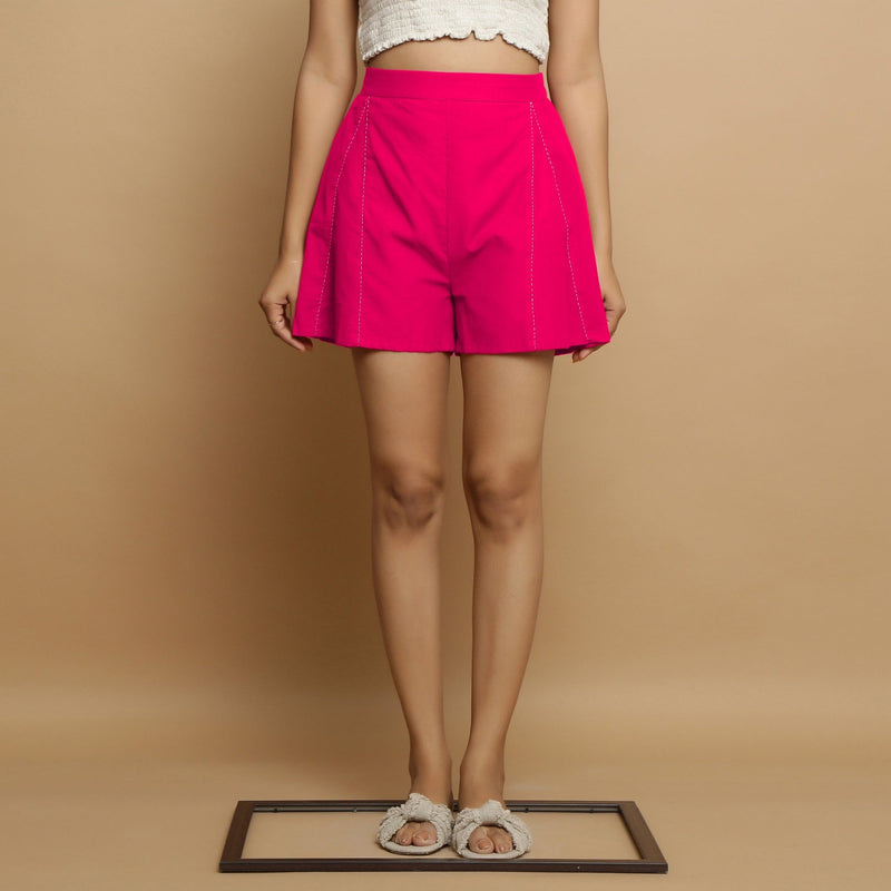 Pink Cotton Poplin Mid-Rise Shorts