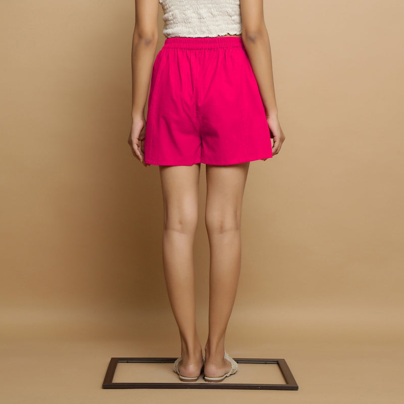 Pink Cotton Poplin Mid-Rise Shorts