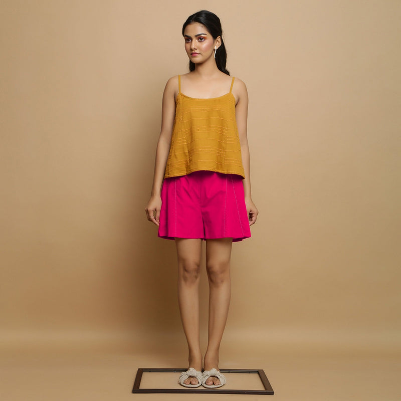 Pink Cotton Poplin Mid-Rise Shorts