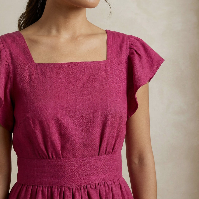 Buy Pink Cotton Poplin Open-Back Fit and Flare Knee Length Dress Online at  SeamsFriendly
