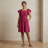 Pink Cotton Poplin Open-Back Fit and Flare Knee Length Dress