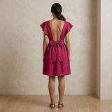 Pink Cotton Poplin Open-Back Fit and Flare Knee Length Dress