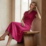 Pink Cotton Poplin Paneled A-Line Midi Dress