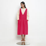 Pink Cotton Poplin Paneled Midi Shift Dress