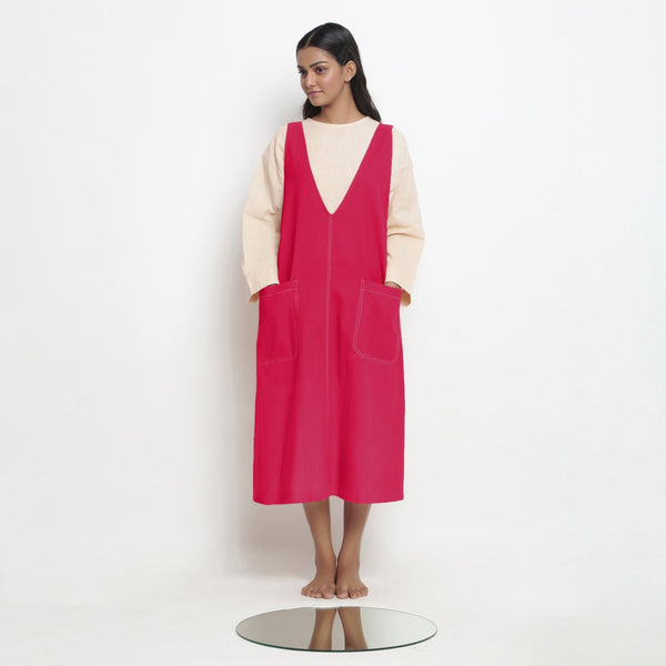 Pink Cotton Poplin Paneled Midi Shift Dress
