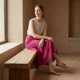 Pink Cotton Poplin Ruffle Midi Wrap Skirt