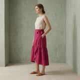Pink Cotton Poplin Ruffle Midi Wrap Skirt