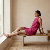 Pink Cotton Poplin Sleeveless A-Line Short Shift Dress