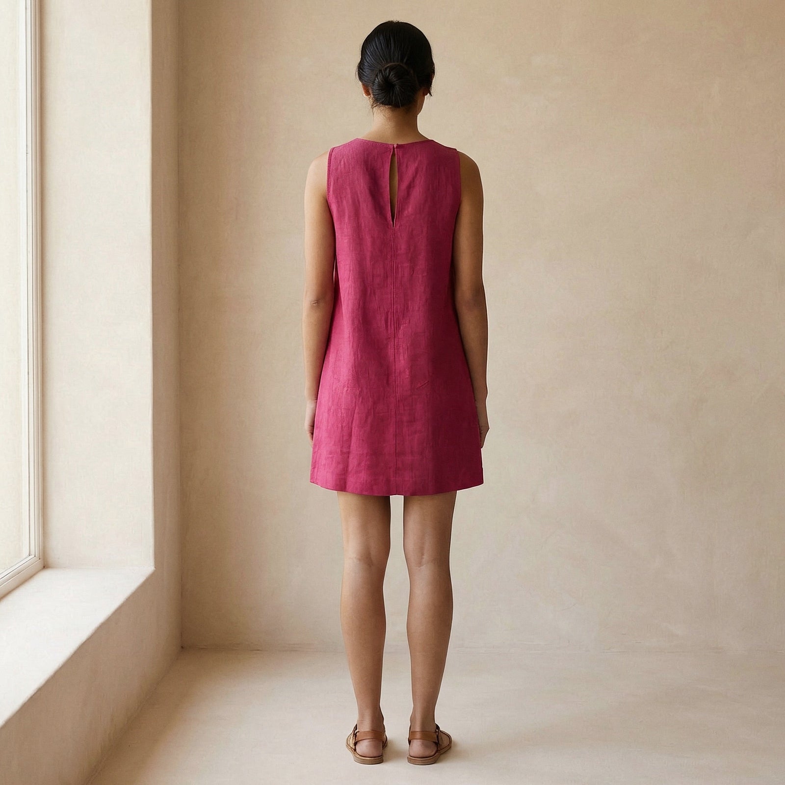 pink shift dress sleeveless Pink Cotton Poplin Sleeveless A-Line Short Shift Dress 36