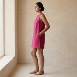 Pink Cotton Poplin Sleeveless A-Line Short Shift Dress