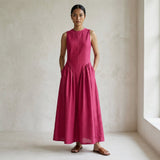 Pink Cotton Poplin Sleeveless Paneled Maxi Dress