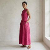 Pink Cotton Poplin Sleeveless Paneled Maxi Dress