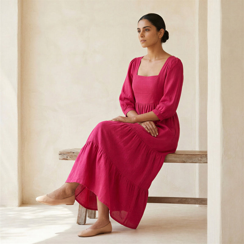 pink square neck midi dress Square Neck Midi Dress