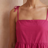 Pink Cotton Poplin Tie-Strap Tiered Short Sundress