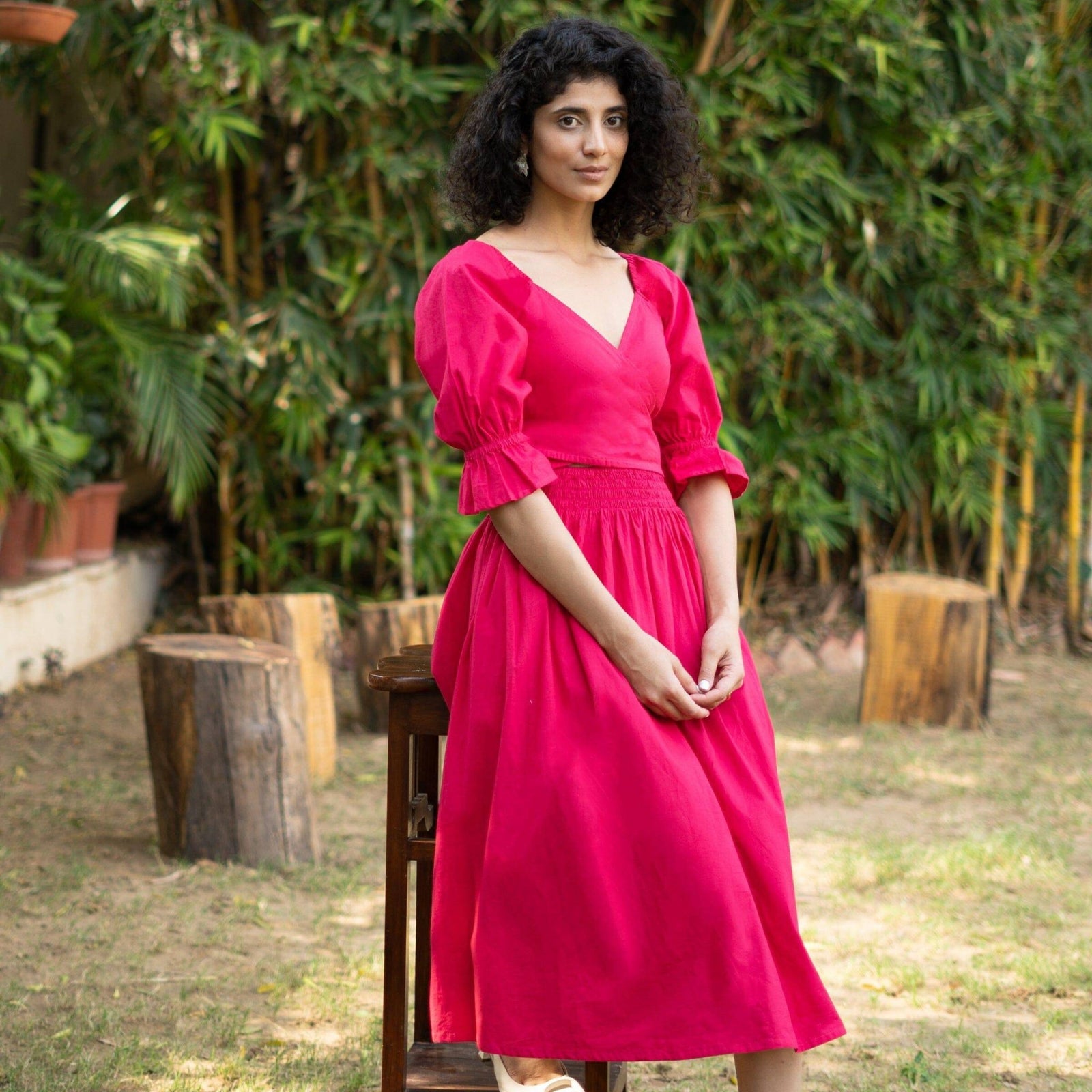 pink cotton poplin dress Pink Cotton Poplin Gathered Short Tier Dress 50" / Custom Height (Free)