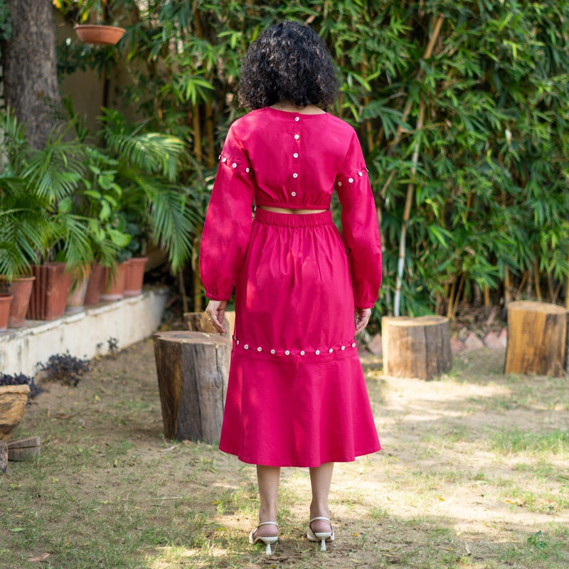 Pink Cotton Poplin V-Neck Infinity Midi Dress