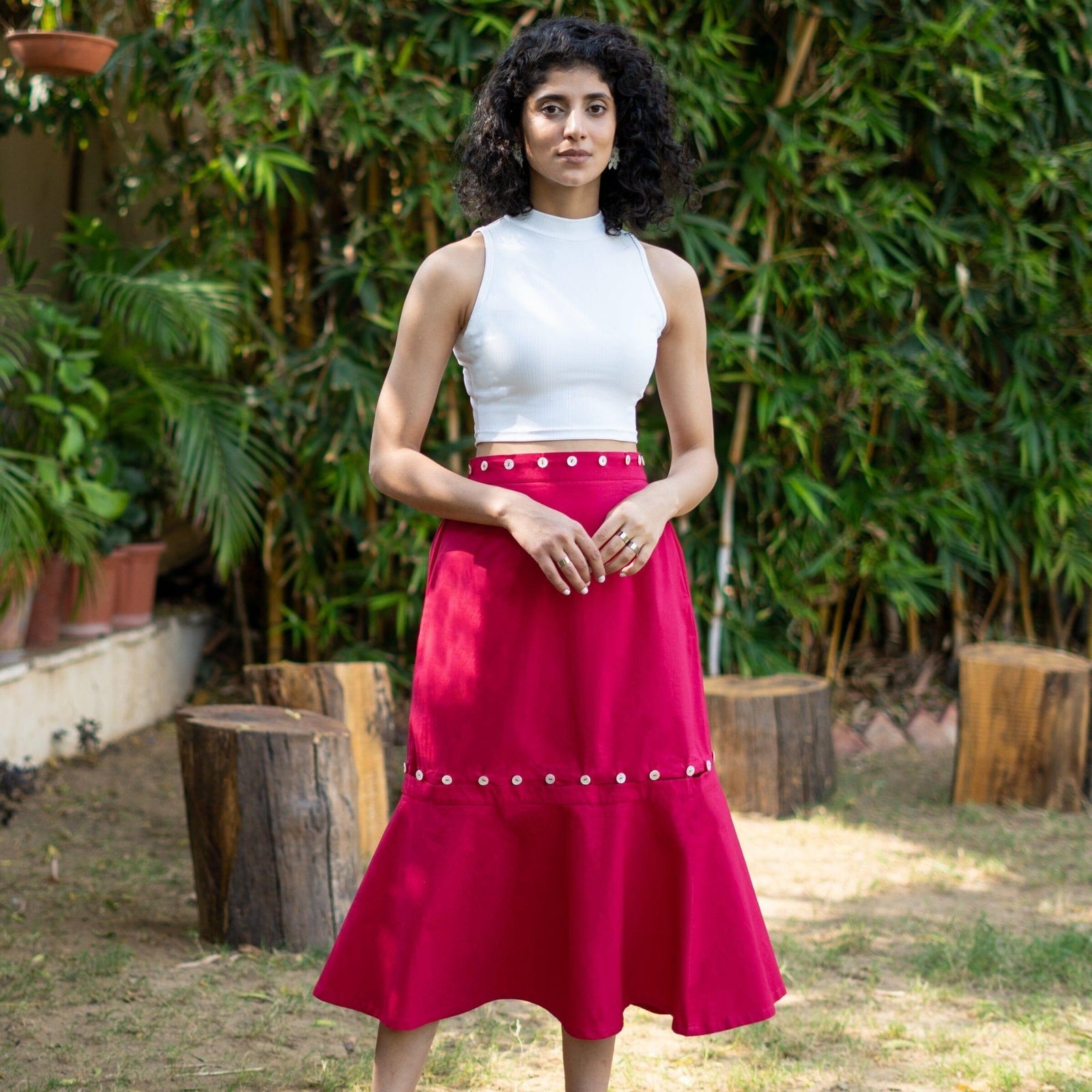 Buy Pink Cotton Poplin V-Neck Infinity Midi Dress Online at SeamsFriendly