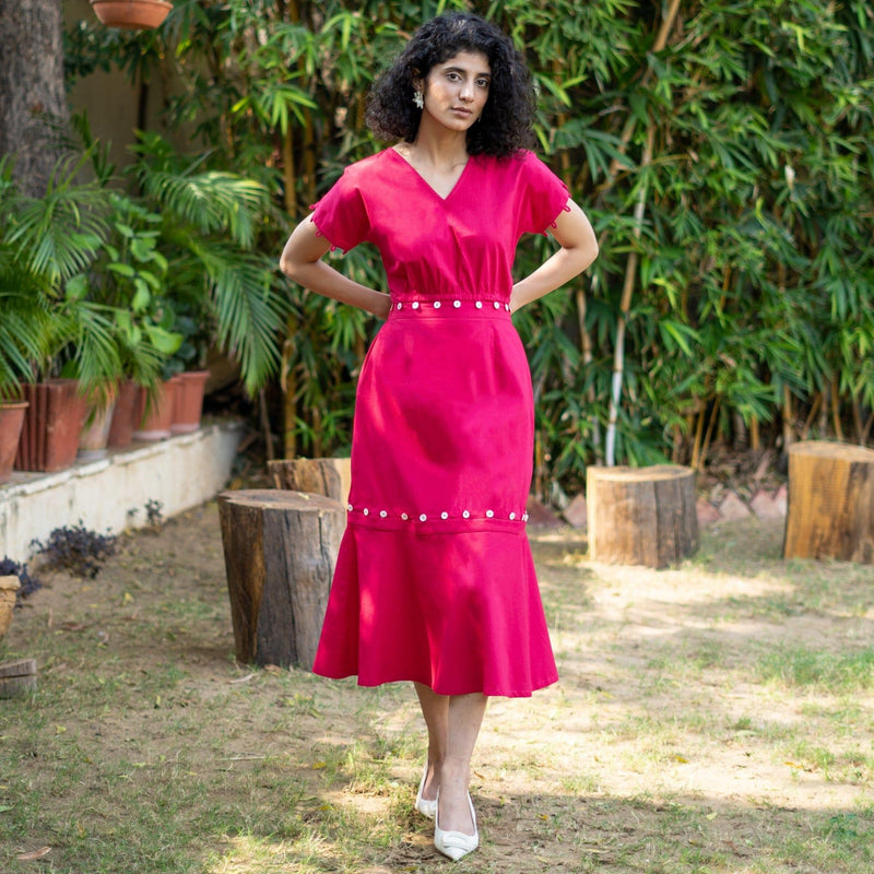 Pink Cotton Poplin V-Neck Infinity Midi Dress 50" / Custom Height (Free) Pink Cotton Poplin V-Neck Infinity Midi Dress 50" / Custom Height (Free)