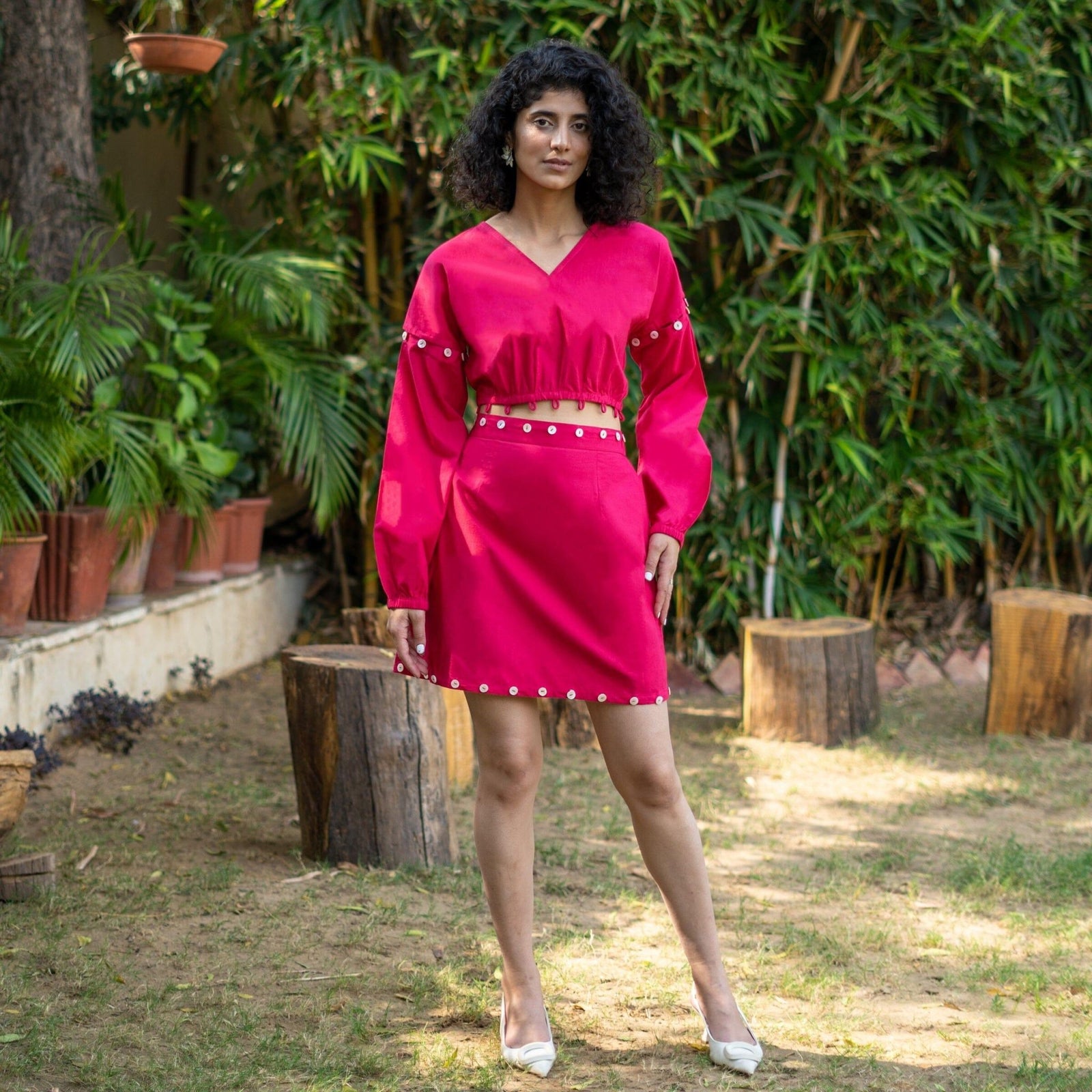 Buy Pink Cotton Poplin V-Neck Infinity Midi Dress Online at SeamsFriendly
