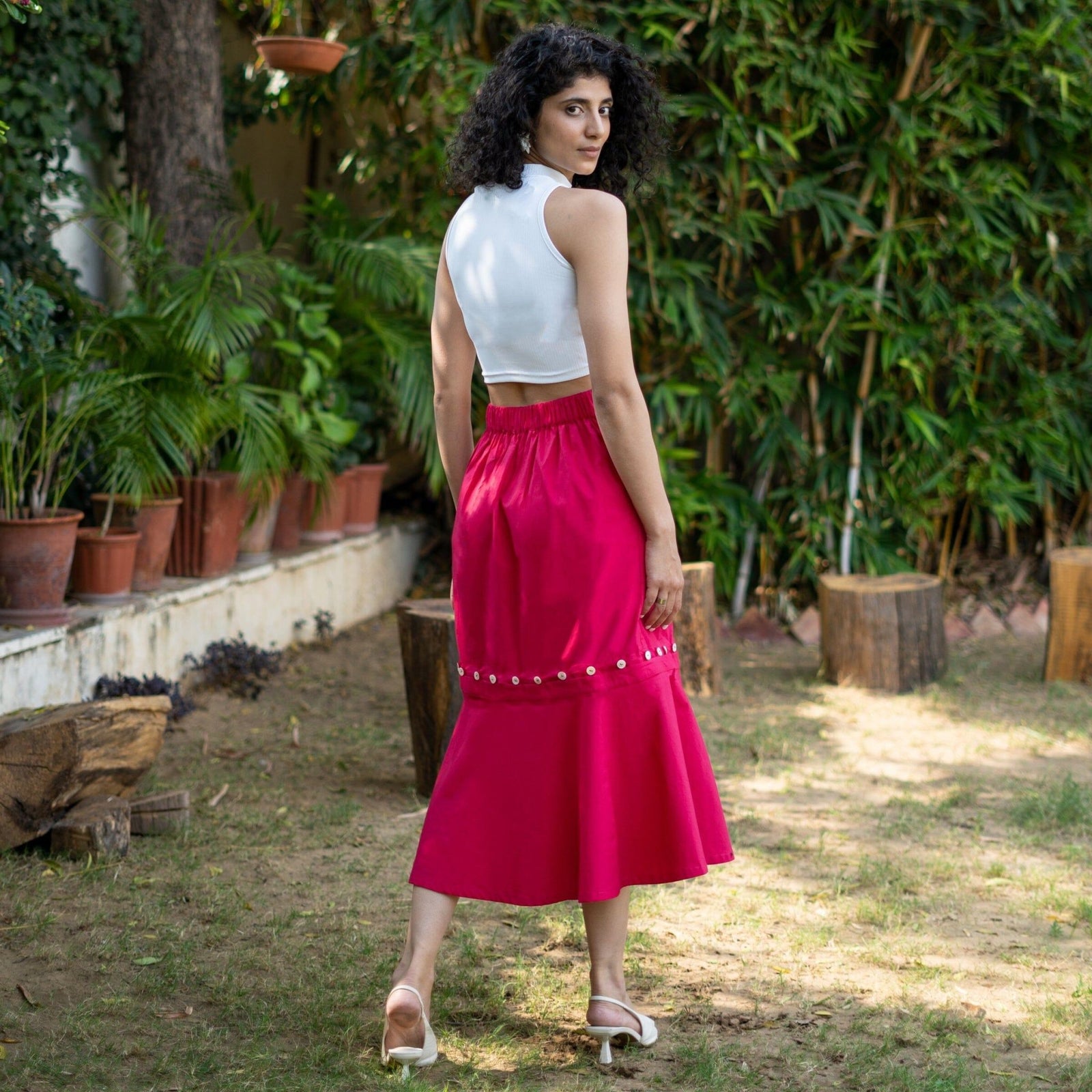 Pink Cotton Poplin V-Neck Infinity Midi Dress 40