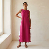 Pink Cotton Poplin Wavy Stripe Maxi Shift Dress
