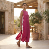 Pink Cotton Poplin Wavy Stripe Maxi Shift Dress