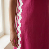 Pink Cotton Poplin Wavy Stripe Maxi Shift Dress