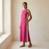 Pink Cotton Poplin Wavy Stripe Maxi Shift Dress