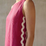 Pink Cotton Poplin Wavy Stripe Short Shift Dress