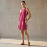 Pink Cotton Poplin Wavy Stripe Short Shift Dress
