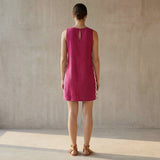 Pink Cotton Poplin Wavy Stripe Short Shift Dress