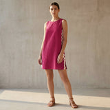Pink Cotton Poplin Wavy Stripe Short Shift Dress