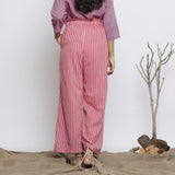 Back View of a Model wearing Pink Handspun Striped Paperbag Pant