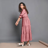 Pink Hand-Beaded Cotton Flax Boho Maxi Dress