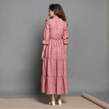 Pink Hand-Beaded Cotton Flax Boho Maxi Dress